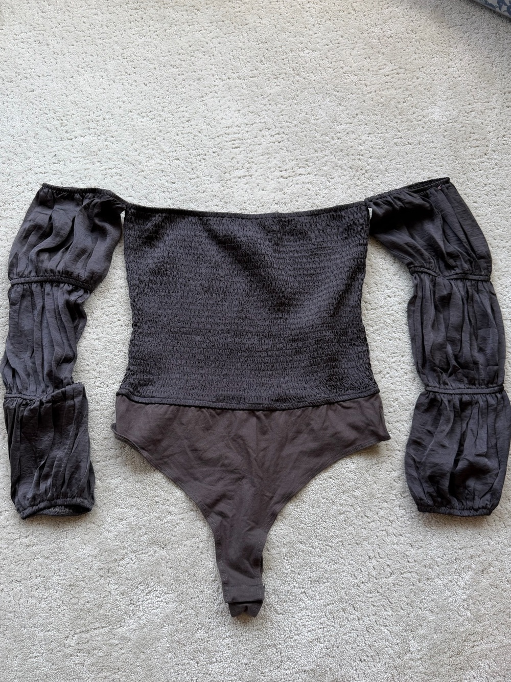 Promesa Charcoal Off Shoulder Smocked Bodysuit